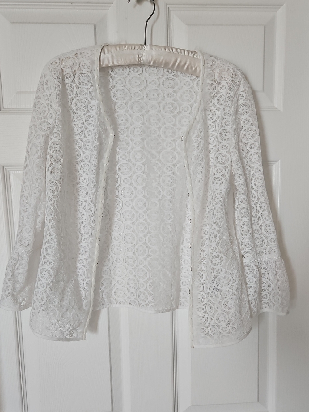 White Lace Open-Front Cardigan with Bell Sleeves